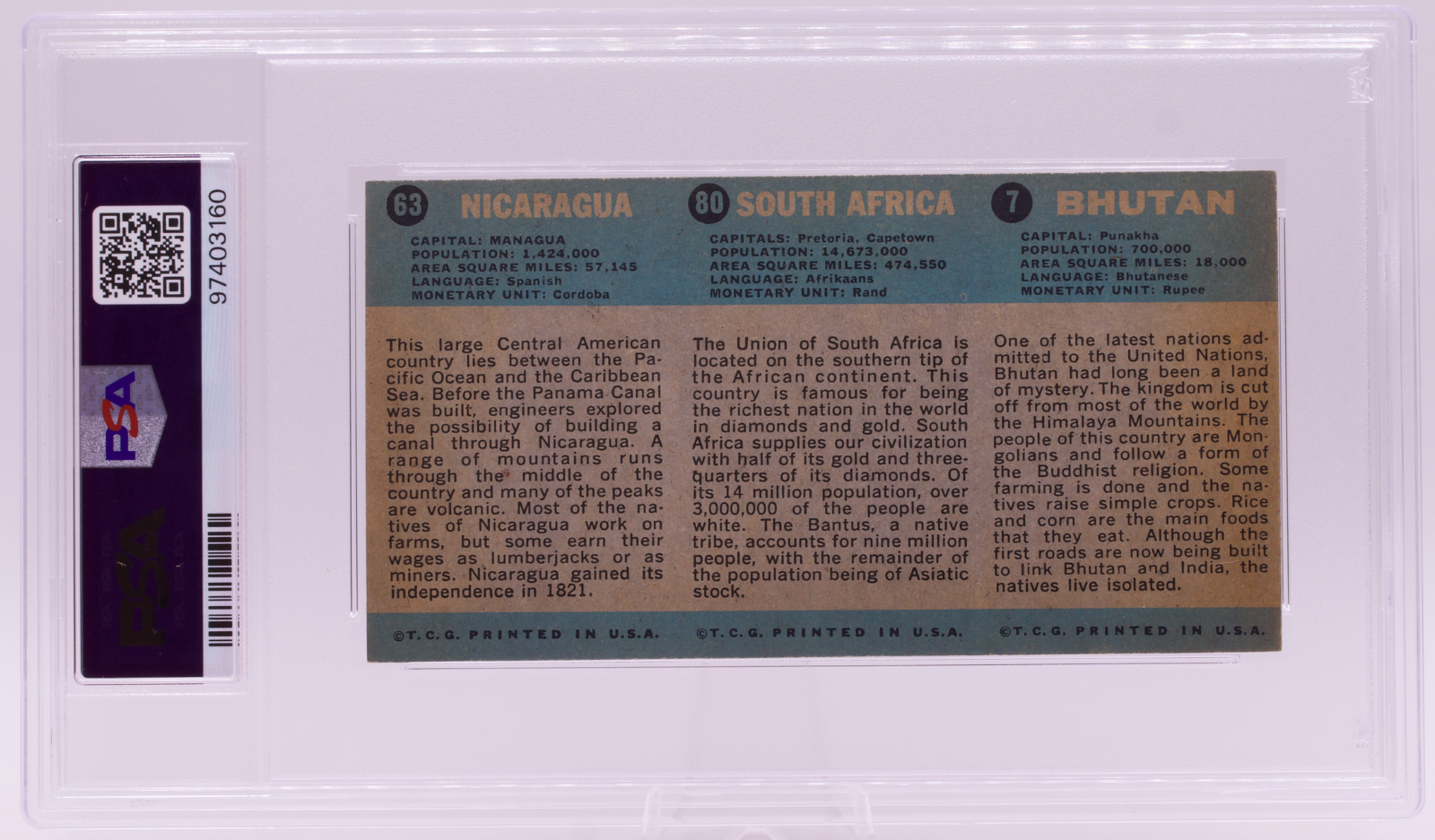 1963 Flag Midgee Cards Bhutan South Africa Nicaragua PSA EX-MT 6