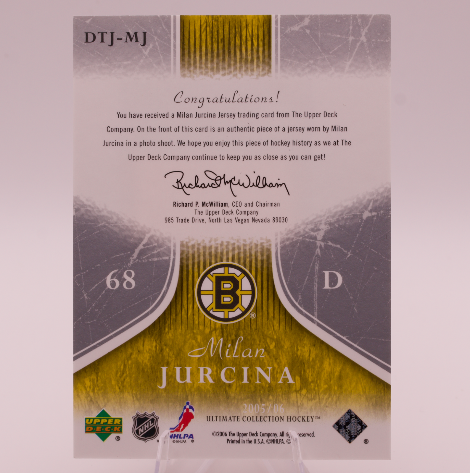 2005-06 UD Ultimate Collection Milan Jurcina Debut Threads Jersey /250 Bruins