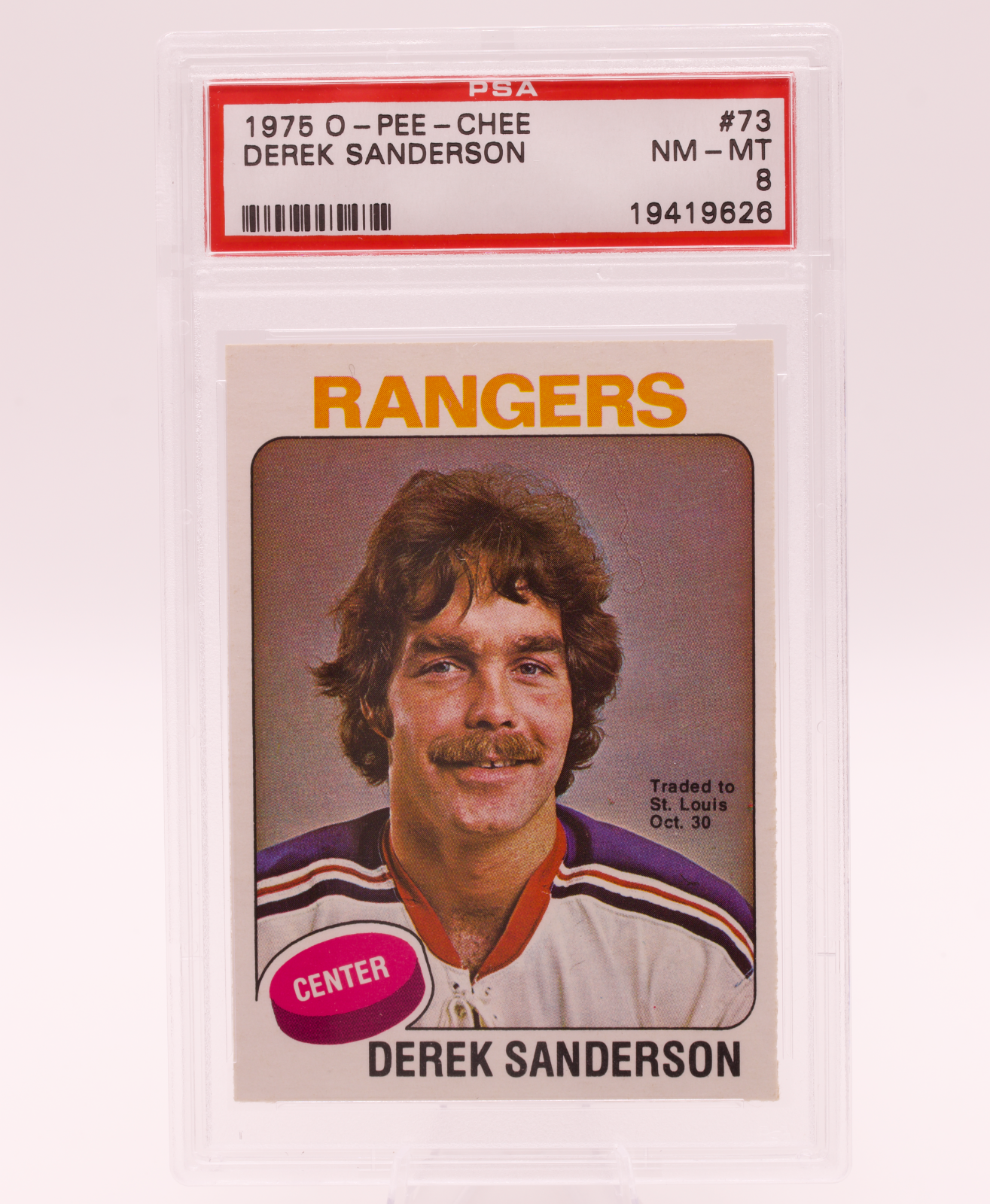 1975 O-Pee-Chee #73 Derek Sanderson PSA 8 NM-MT New York Rangers Bruins Hockey