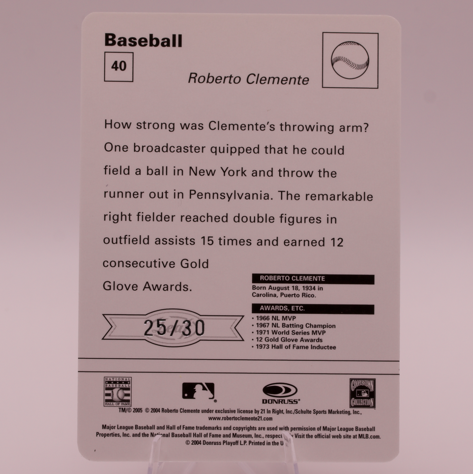 2005 Donruss Sportscaster Roberto Clemente #40 Pirates Yellow Serial /30