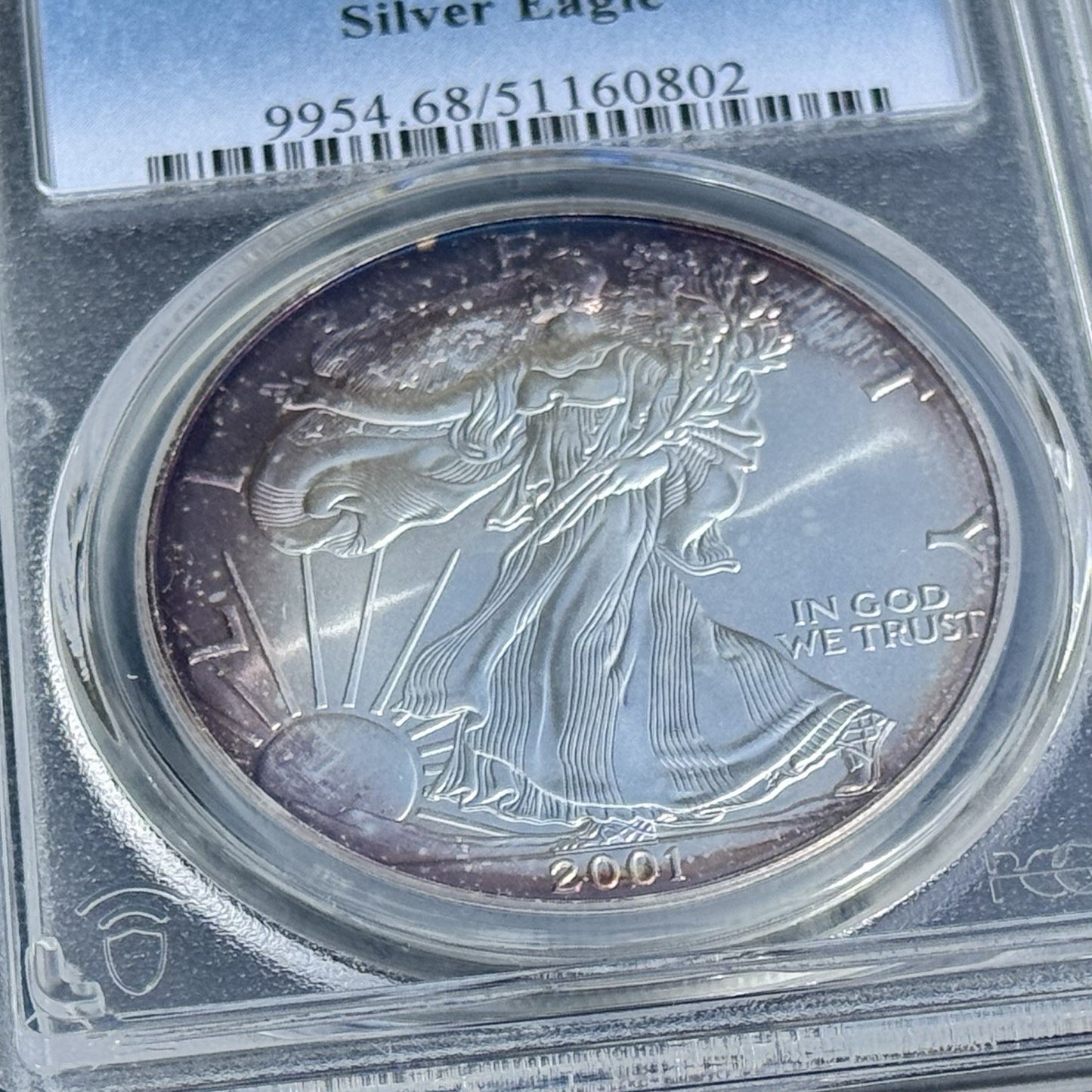 2001 Silver Eagle PCGS MS68 • Purple Rim Toning • Collector Eye Appeal