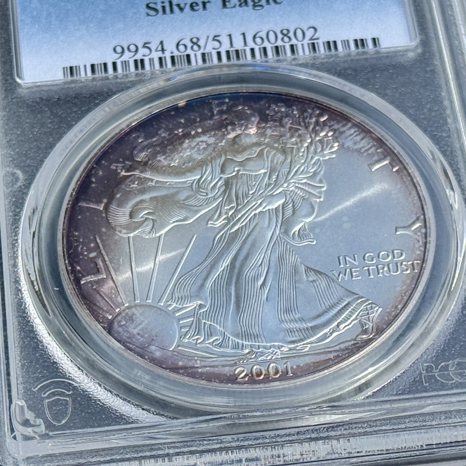 2001 Silver Eagle PCGS MS68 • Purple Rim Toning • Collector Eye Appeal