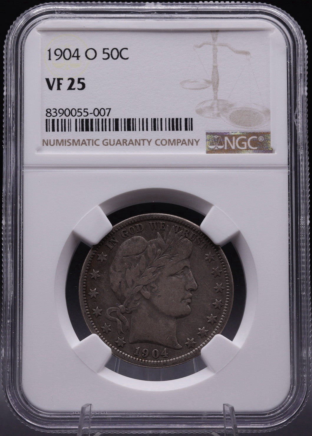 1904-O Barber Half Dollar 50C NGC VF25 — Scarce New Orleans Semi-Key Date
