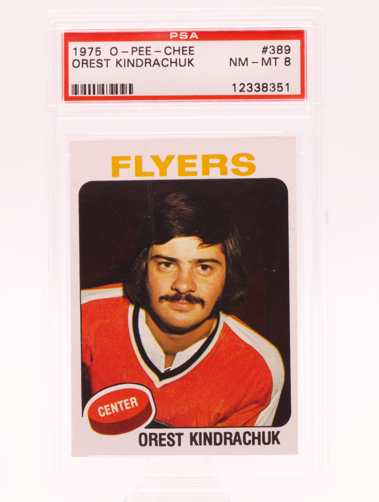 1975 O-Pee-Chee #389 Orest Kindrachuk PSA 8 NM-MT Philadelphia Flyers OPC