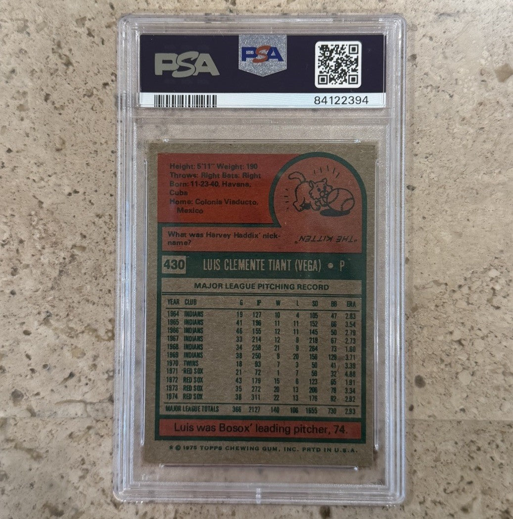 1975 Topps #430 Luis Tiant PSA 8 NM-MT Boston Red Sox Vintage Baseball Card