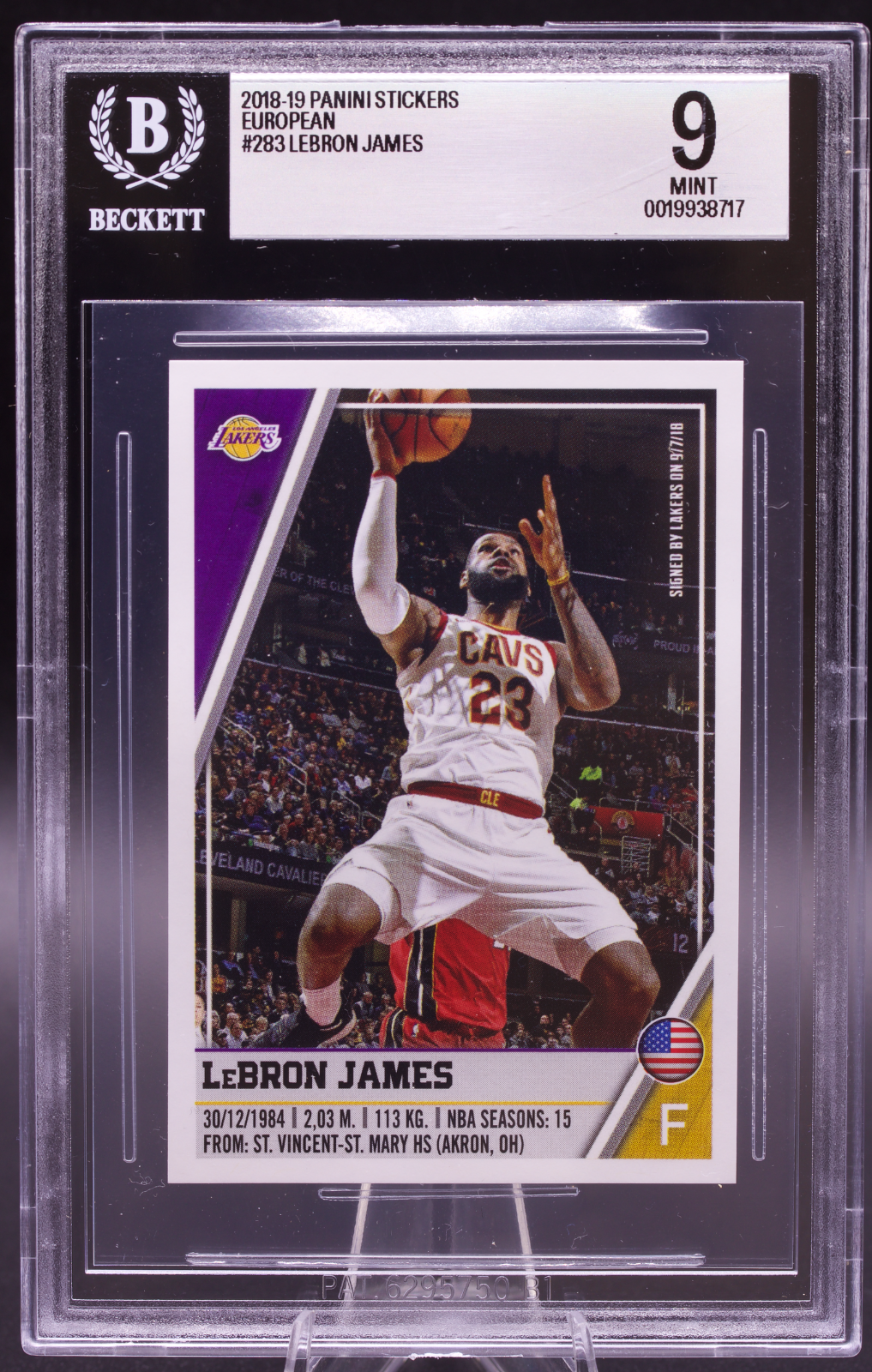 2018-19 Panini European Sticker LeBron James #283 New BGS Holder 9 Mint Lakers