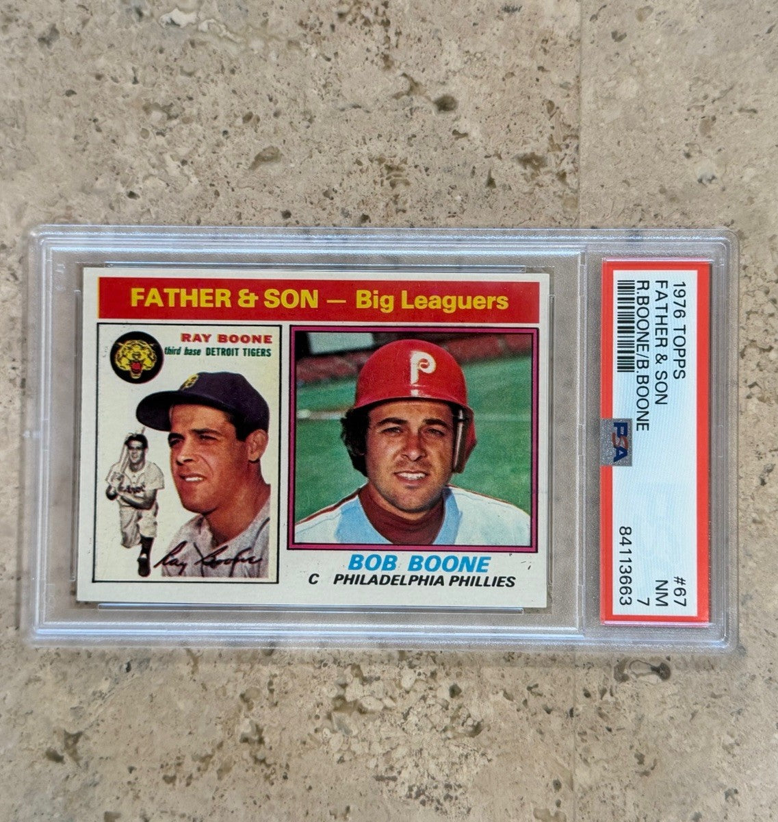1976 Topps Father & Son Ray Boone Bob Boone #67 PSA 7 NM Phillies Tigers Card