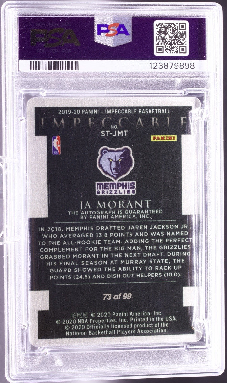 2019 Panini Impeccable Ja Morant Stainless Stars Auto PSA 7 NM / Auto 10