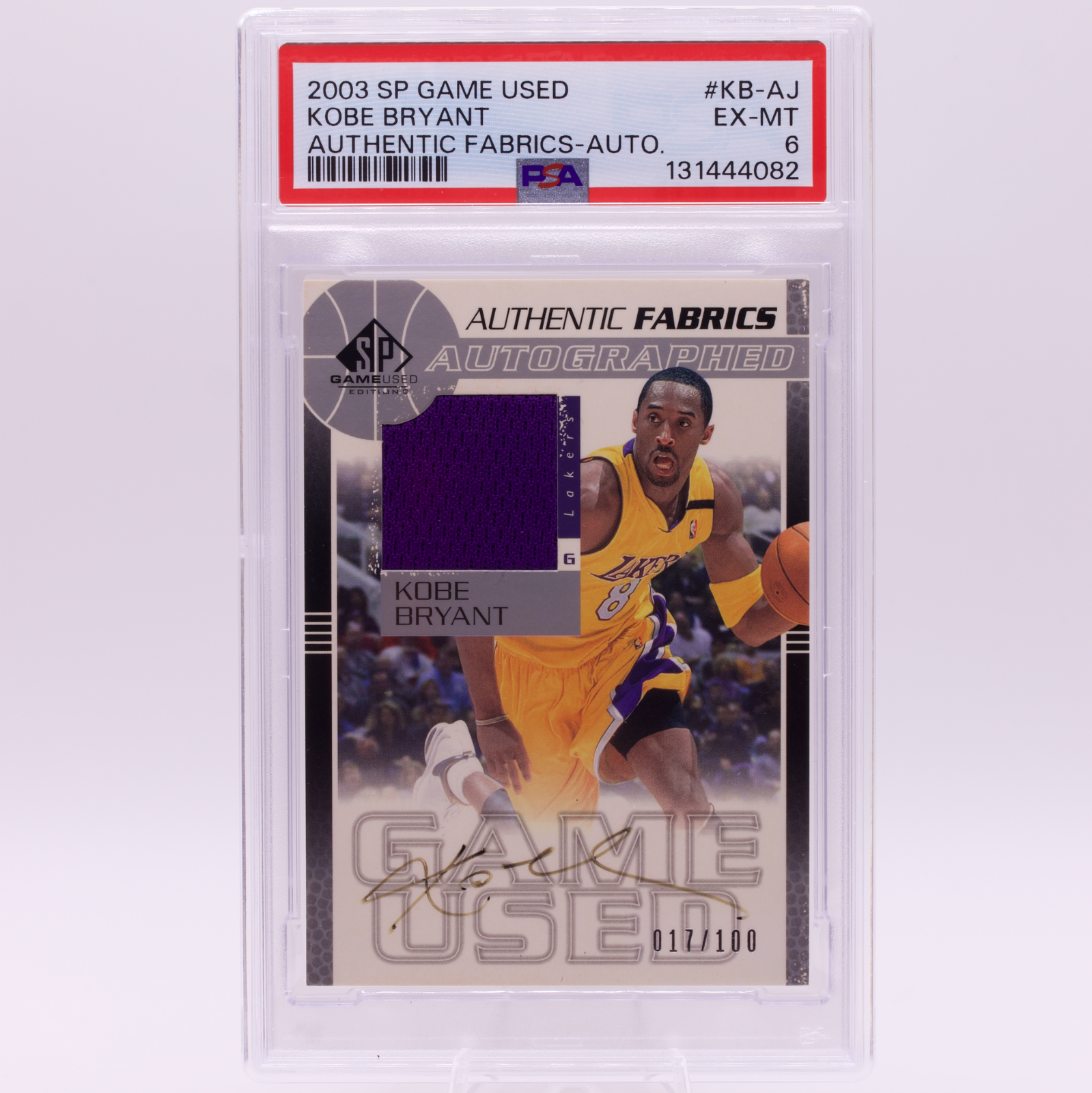 2003 SP Game Used Kobe Bryant Authentic Fabrics Patch Auto /100 PSA 6