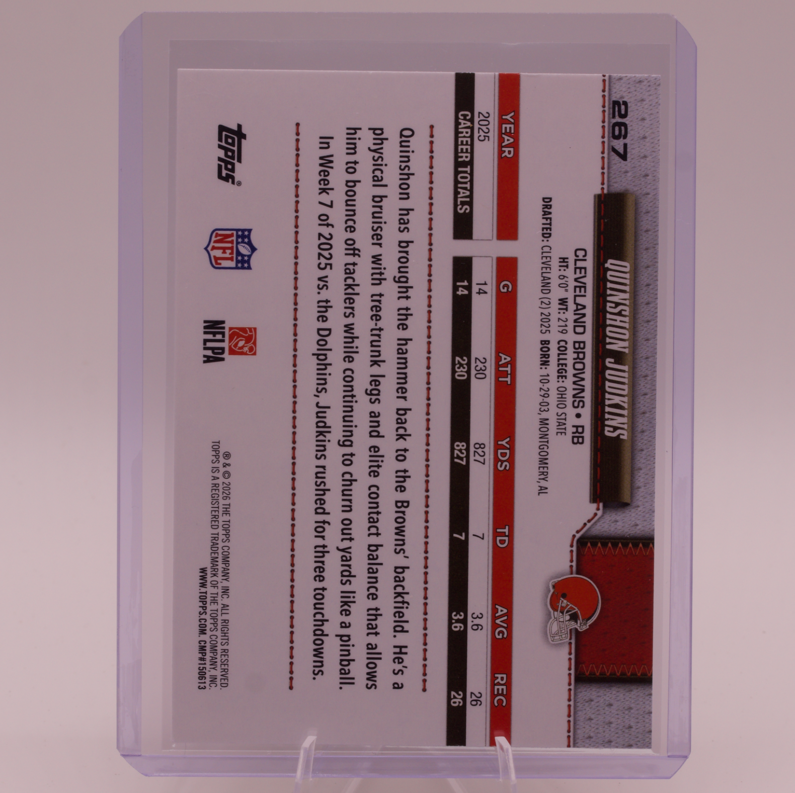 2026 Topps Quinshon Judkins #267 Future Stars Cleveland Browns Ohio State RB