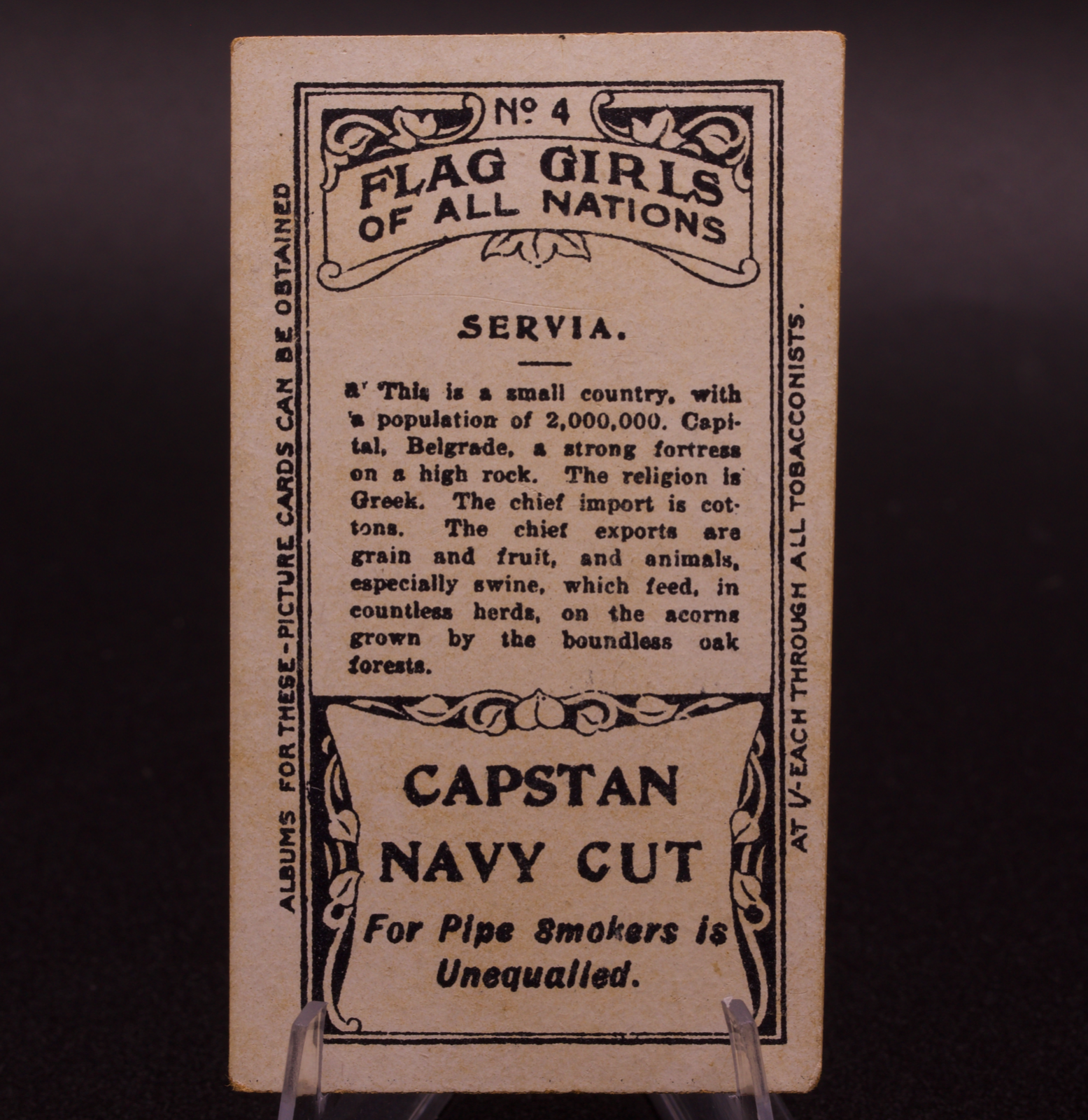 1908 Wills Flag Girls of All Nations Servia No. 4 Capstan Navy Cut Cigarette