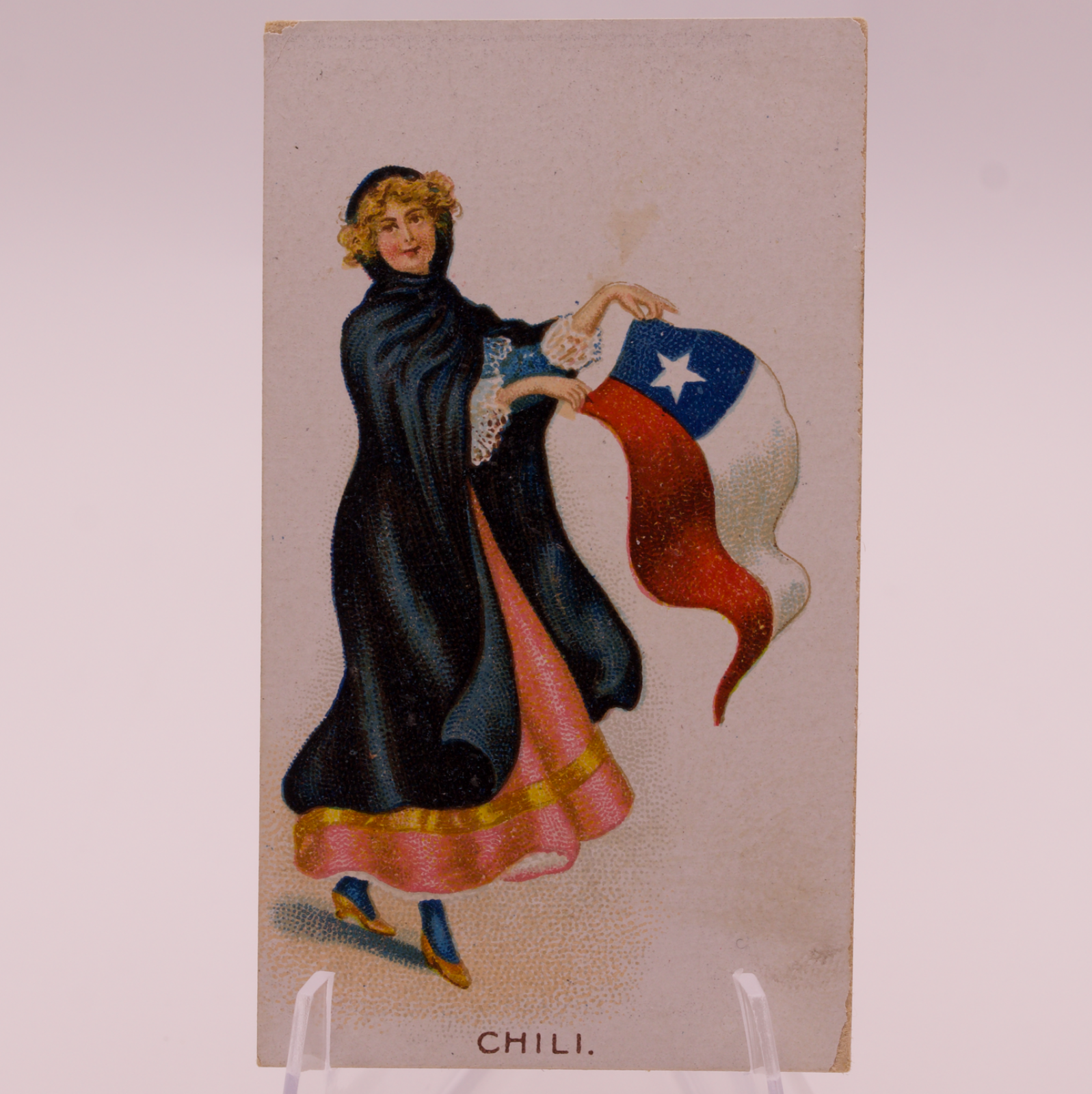 1908 Wills Flag Girls of All Nations #18 CHILI Capstan Navy Cut Tobacco Card