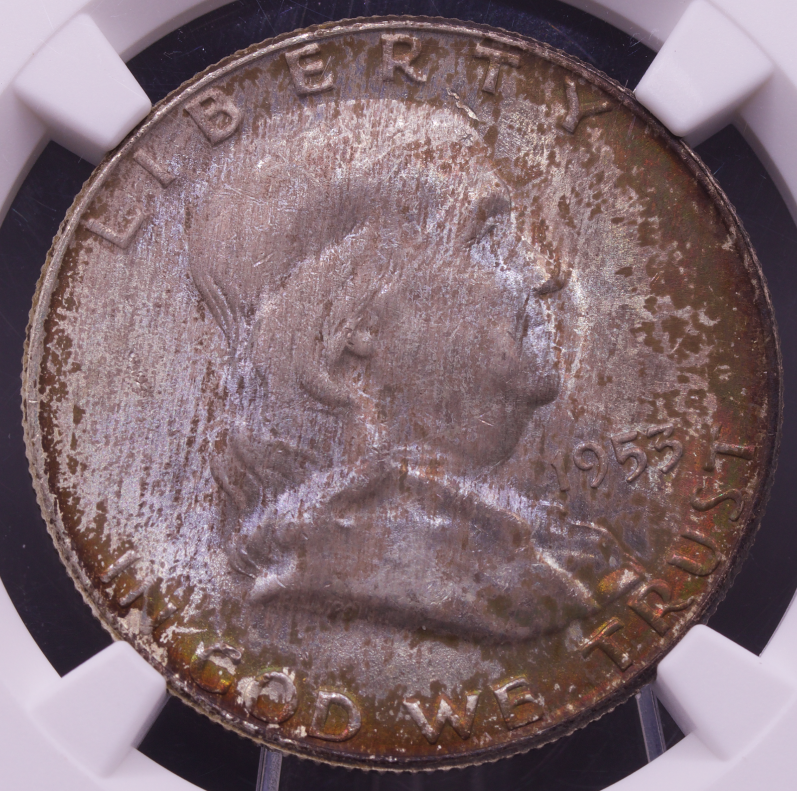 1953-D Franklin Half $ NGC MS66+ FBL CAC • Gem Plus • Toned Registry Coin