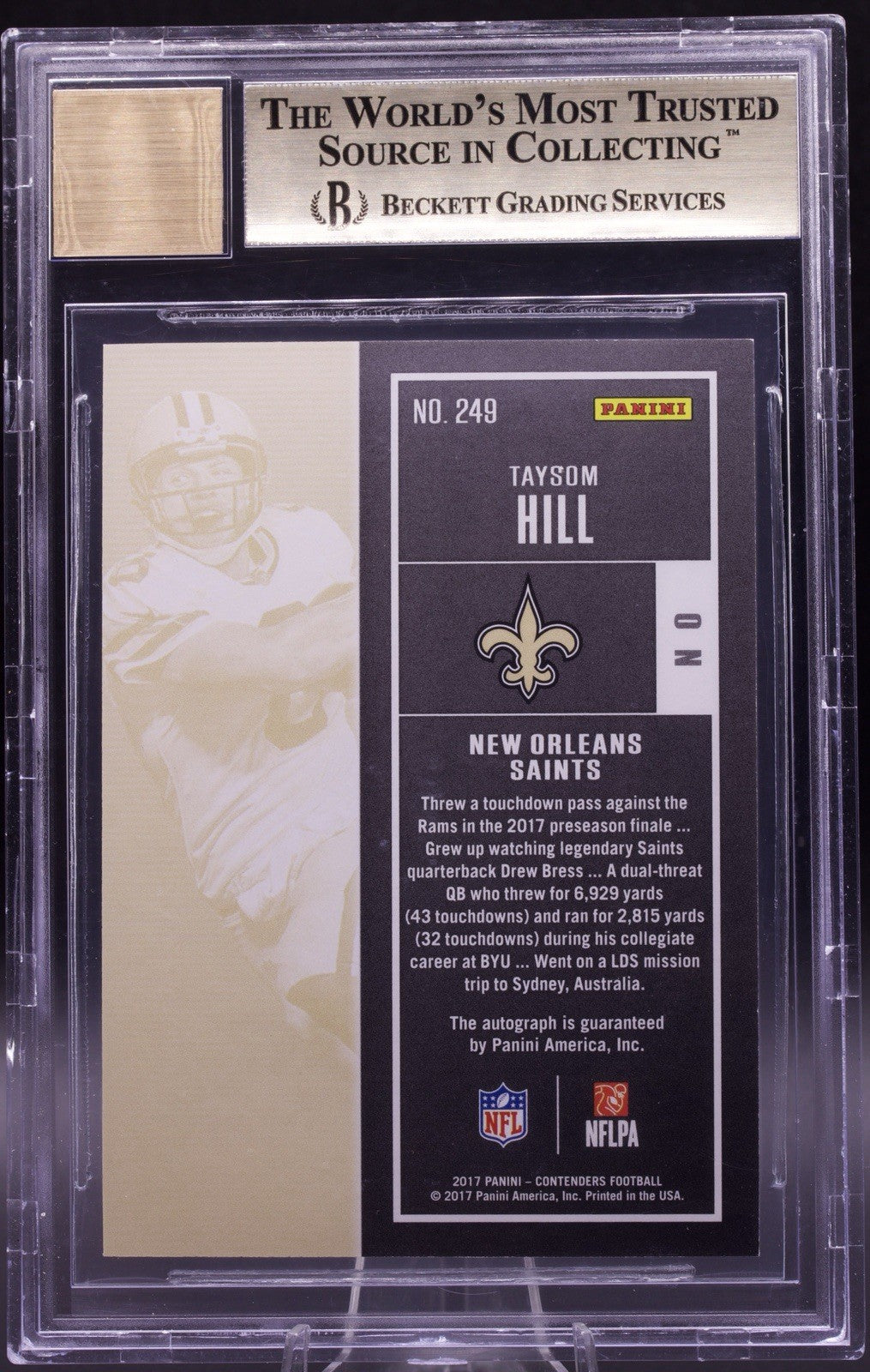 2017 Panini Contenders Taysom Hill Rookie Ticket Cracked Ice Auto /25