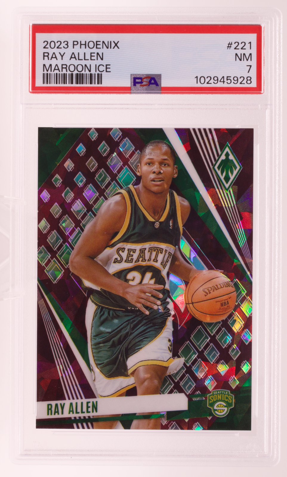 2023-24 Panini Phoenix Ray Allen #221 Maroon Ice /275 PSA 7 Seattle SuperSonics