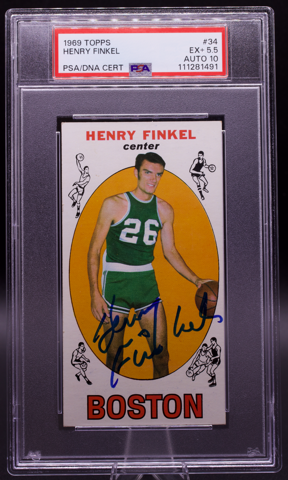 1969 Topps Hank Henry Finkel #34 PSA 5.5 AUTO 10 Signed Boston Celtics Tallboy