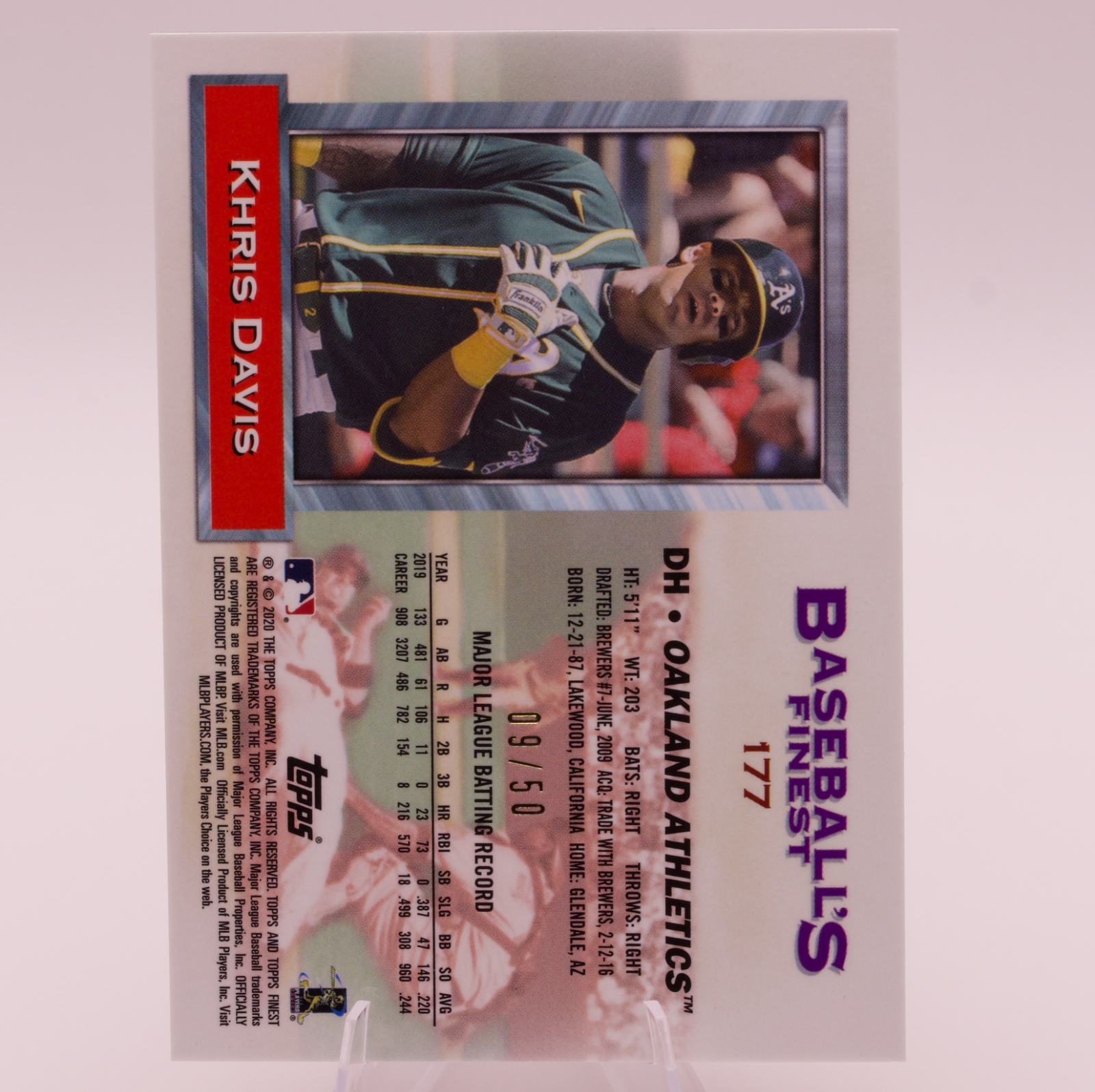 2020 Topps Finest Flashbacks Khris Davis #177 Gold Refractor /50 Oakland A's