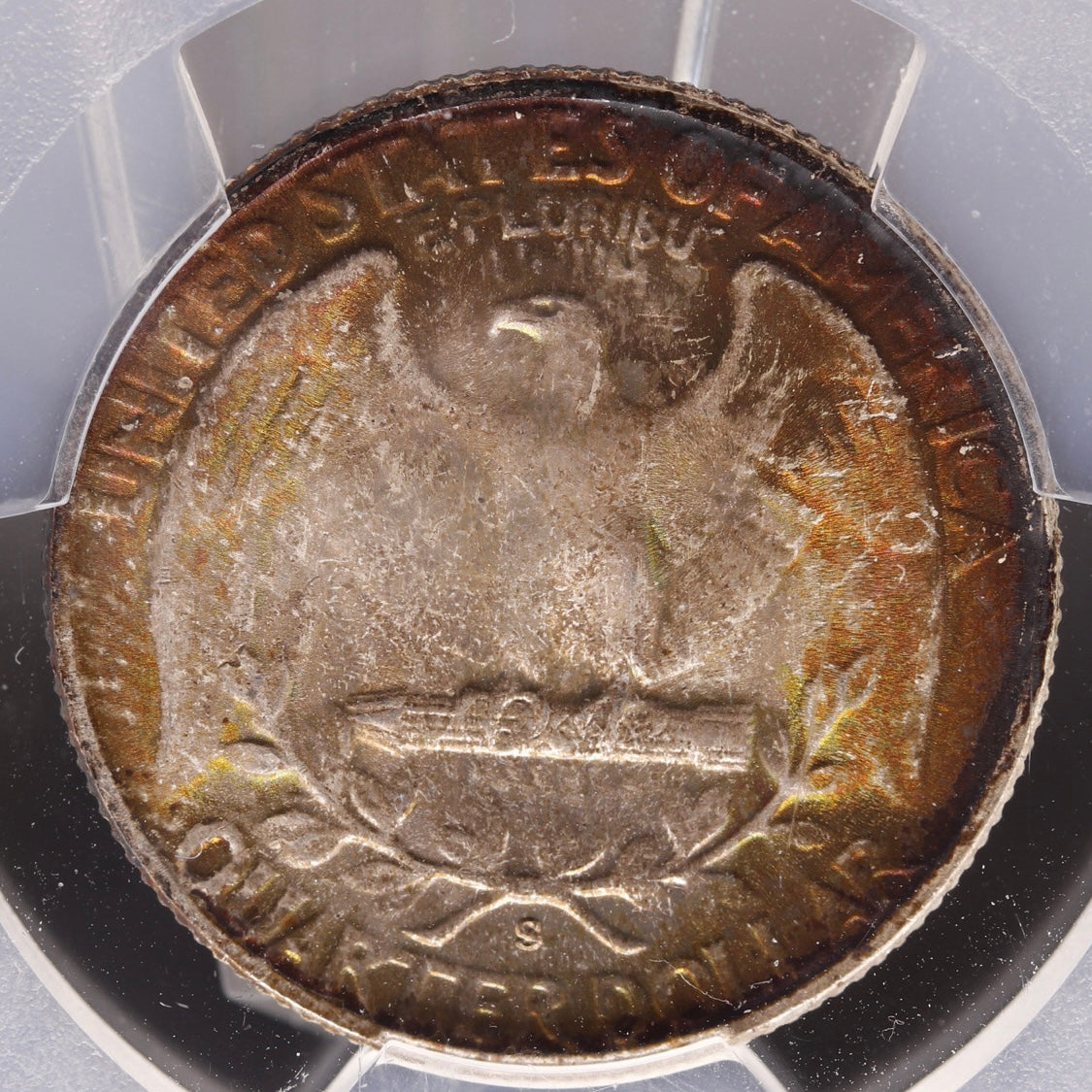 1952-S Washington Quarter PCGS MS67+ CAC • Multi-Color Toned Gem