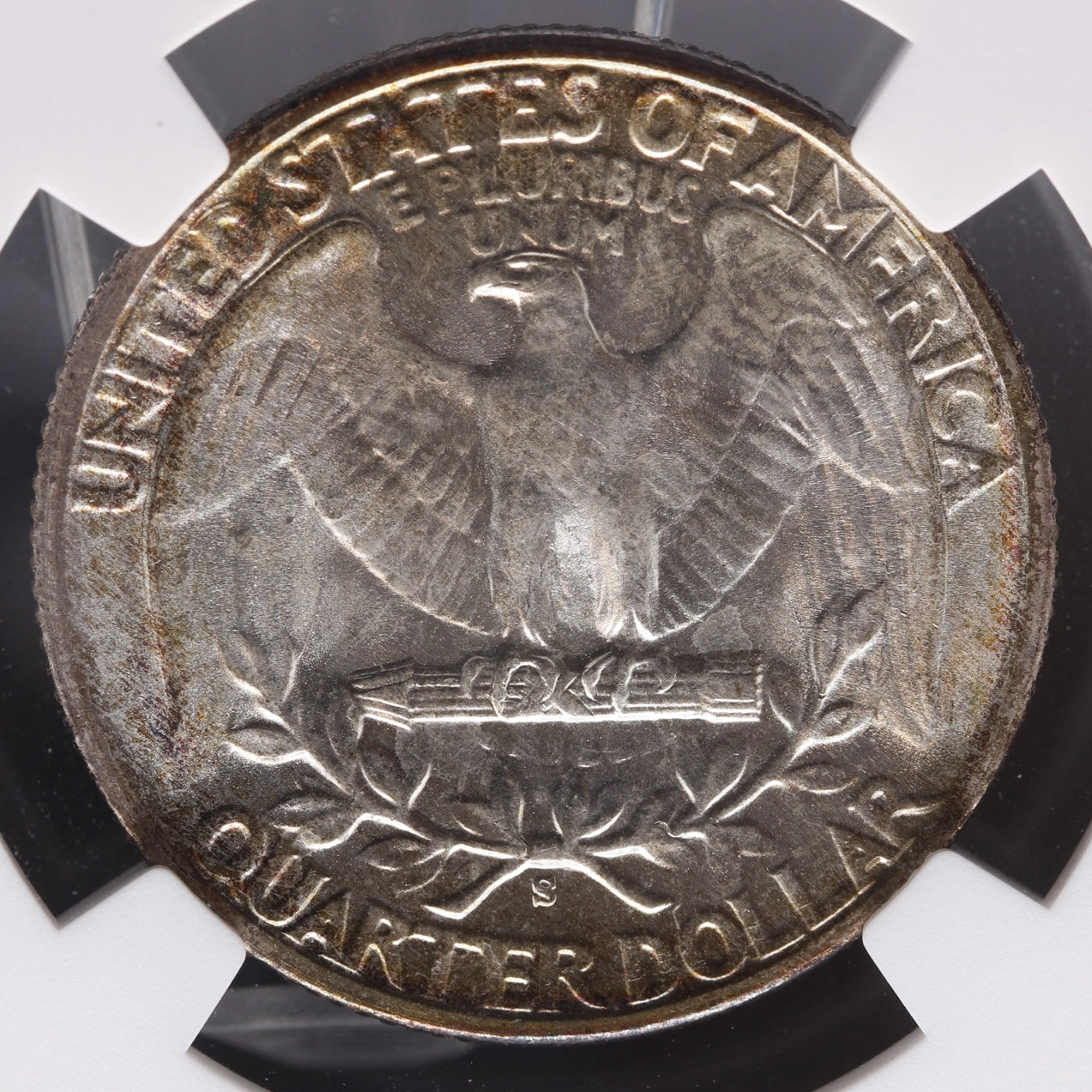 1943-S Washington Quarter NGC MS67 • WWII Silver Era Deep Red Rainbow Patina