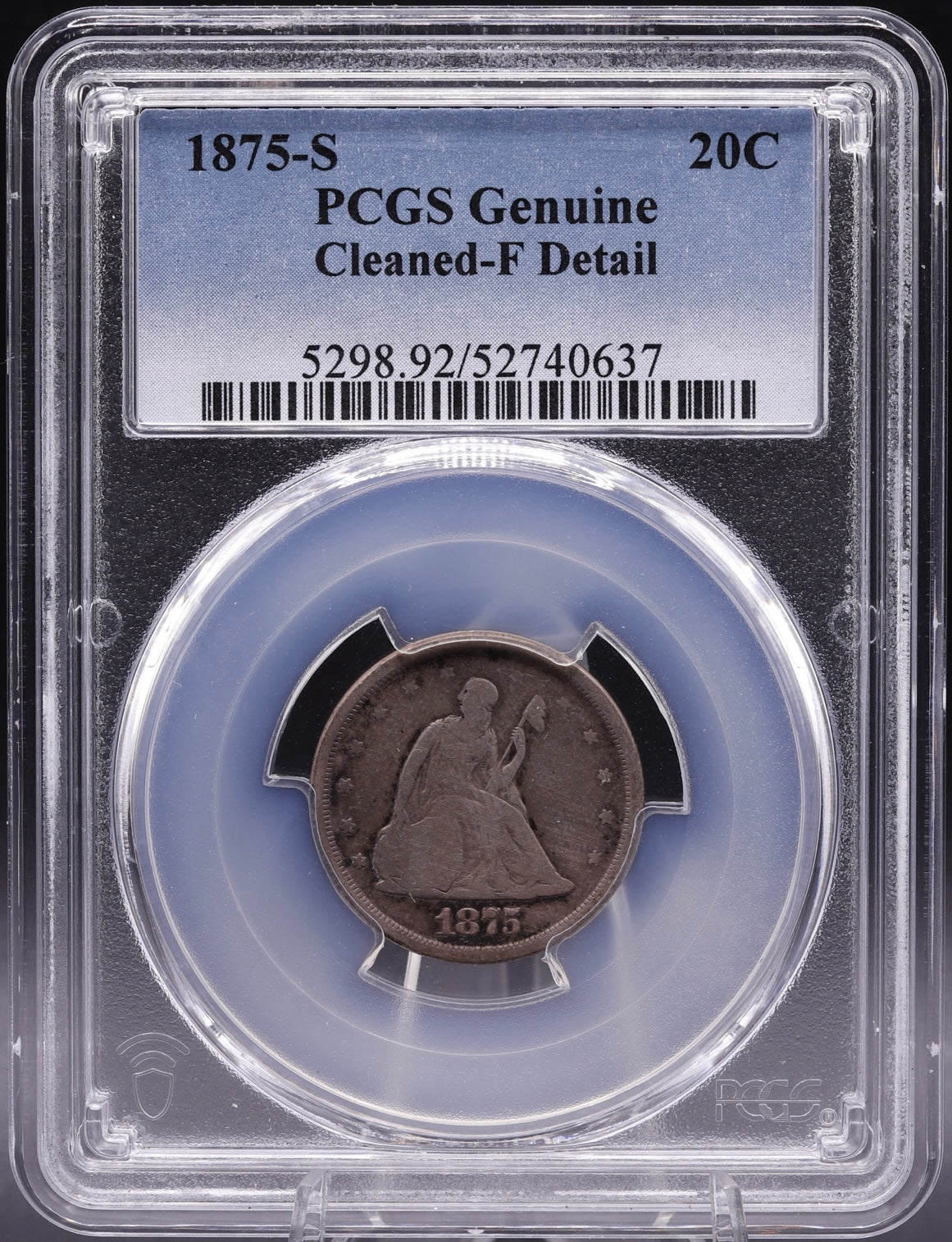 1875-S Twenty Cent Piece PCGS Genuine • Cleaned Fine Details Short-Lived Series