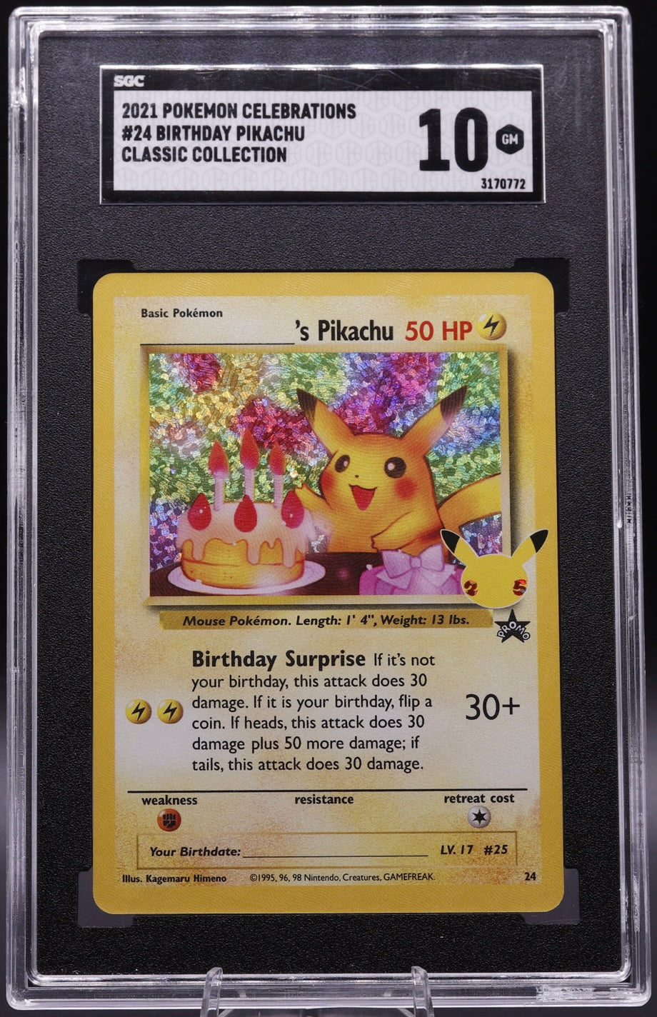 2021 Pokemon Pikachu Classic Collection Holo Celebrations Birthday GEM MT 10 24