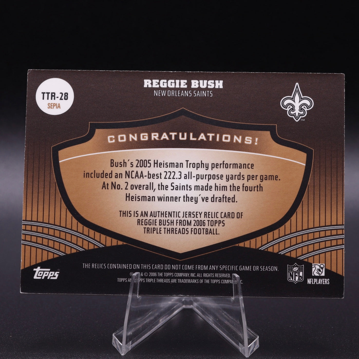 2006 Topps Triple Threads Relics Sepia /27 Reggie Bush #TTR-28 Rookie RC