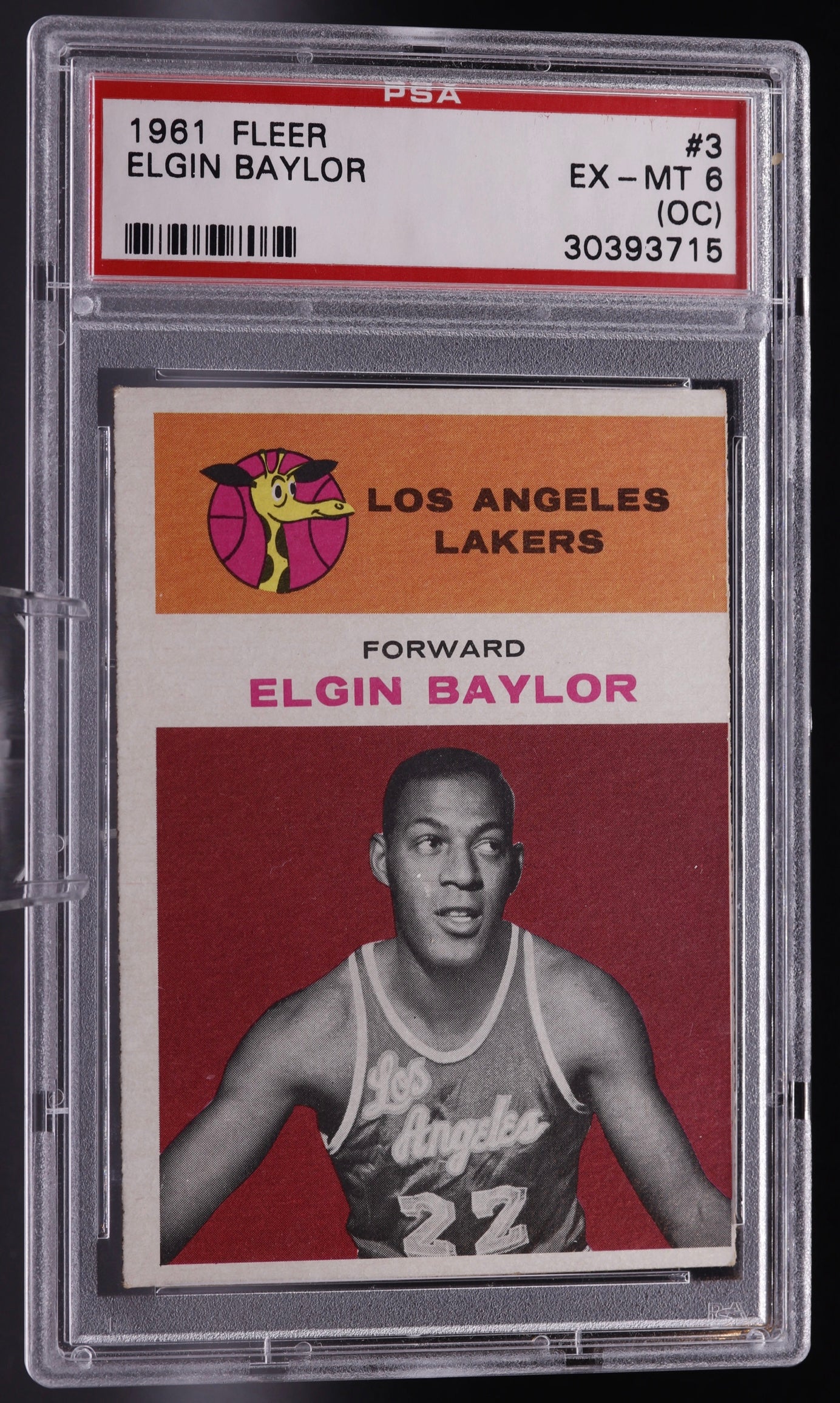 1961 Fleer #3 Elgin Baylor Lakers HOF RC PSA 6 EX-MT (OC) Vintage Basketball