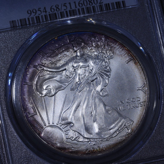 2001 Silver Eagle PCGS MS68 • Purple Rim Toning • Collector Eye Appeal