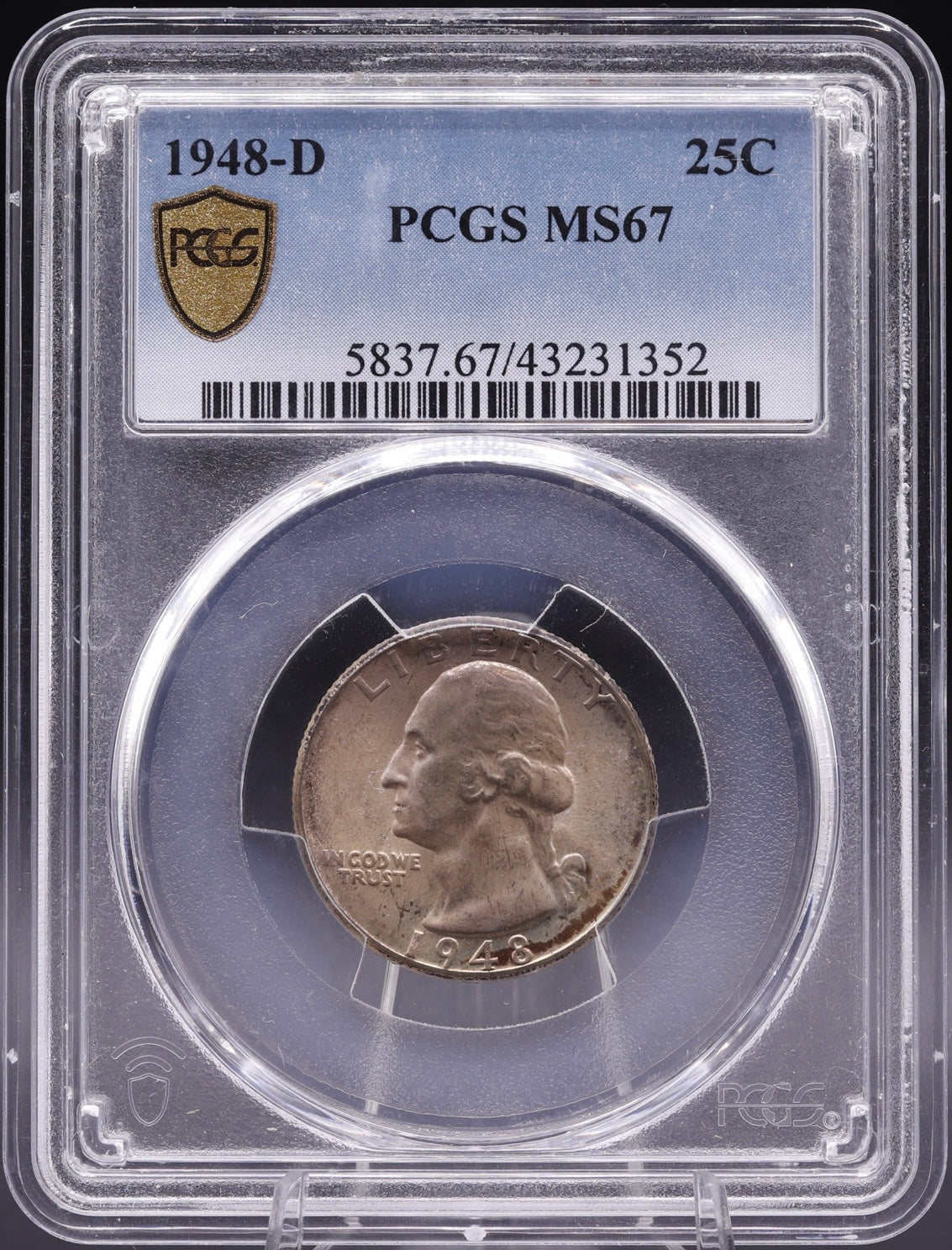 1948-D Washington Silver Quarter PCGS MS67 Toned Uncirculated Coin