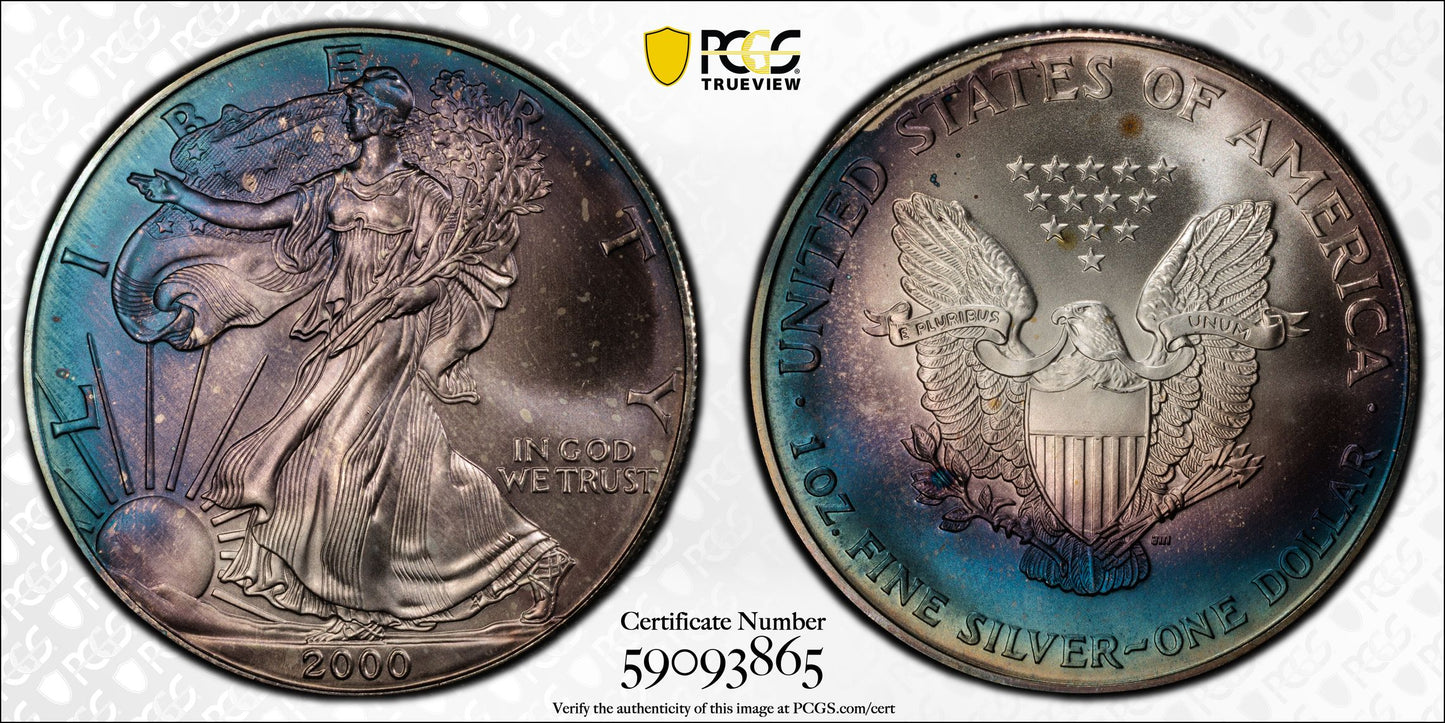 2000 Silver Eagle PCGS MS68 • Vibrant Toning • Collector-Grade Eye Appeal