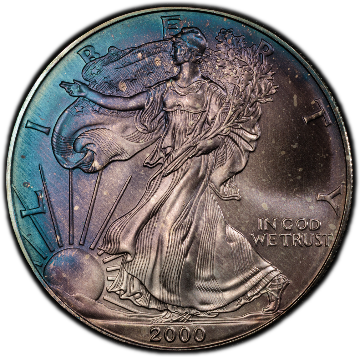 2000 Silver Eagle PCGS MS68 • Vibrant Toning • Collector-Grade Eye Appeal