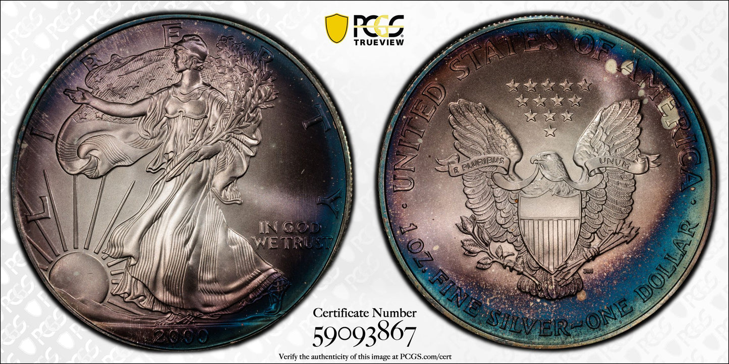 2000 Silver Eagle PCGS MS68 • Vibrant Toning • Collector-Grade Eye Appeal
