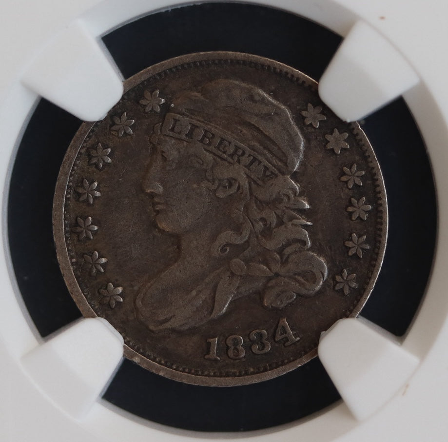 1834 Capped Bust Dime NGC VF30, Historic Early U.S. 90% Silver Coin