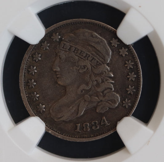 1834 Capped Bust Dime NGC VF30, Historic Early U.S. 90% Silver Coin