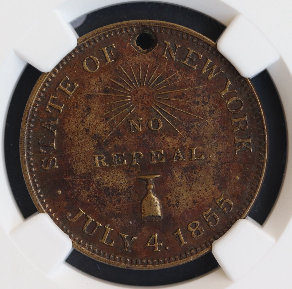 1855 New York Prohibition Token NGC AU53 – Rare Pre-Civil War Brass Exonumia