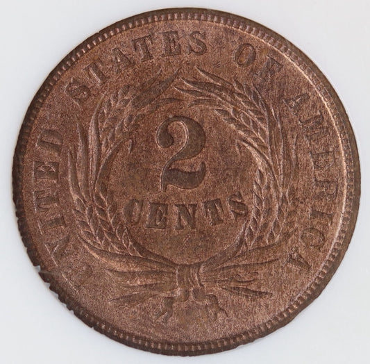 1864 Two Cent Piece – NGC Graded MS64 RB – Large Motto - Civil War Era Coin