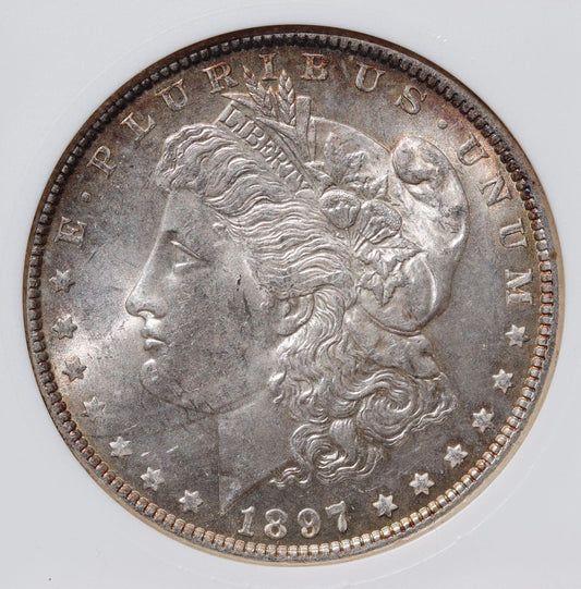 1897 Morgan Silver Dollar – ANACS MS62 – Soapbox Holder - Natural Toning