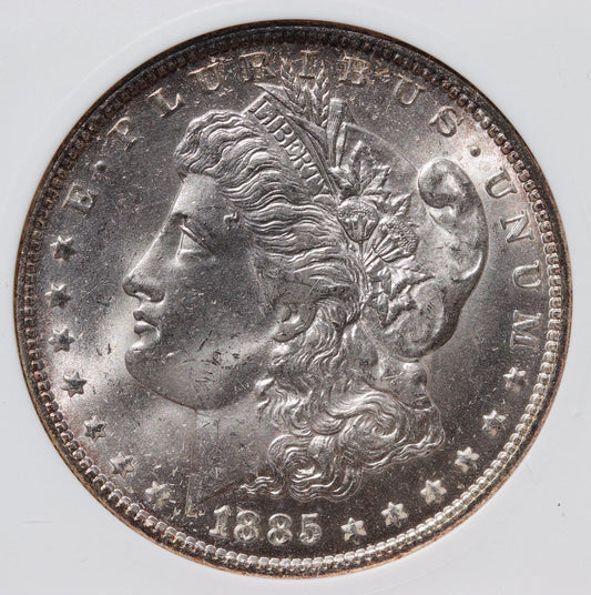 1885-O Morgan Silver Dollar – ANACS MS63 – Old Soapbox Holder, Scarce “O”