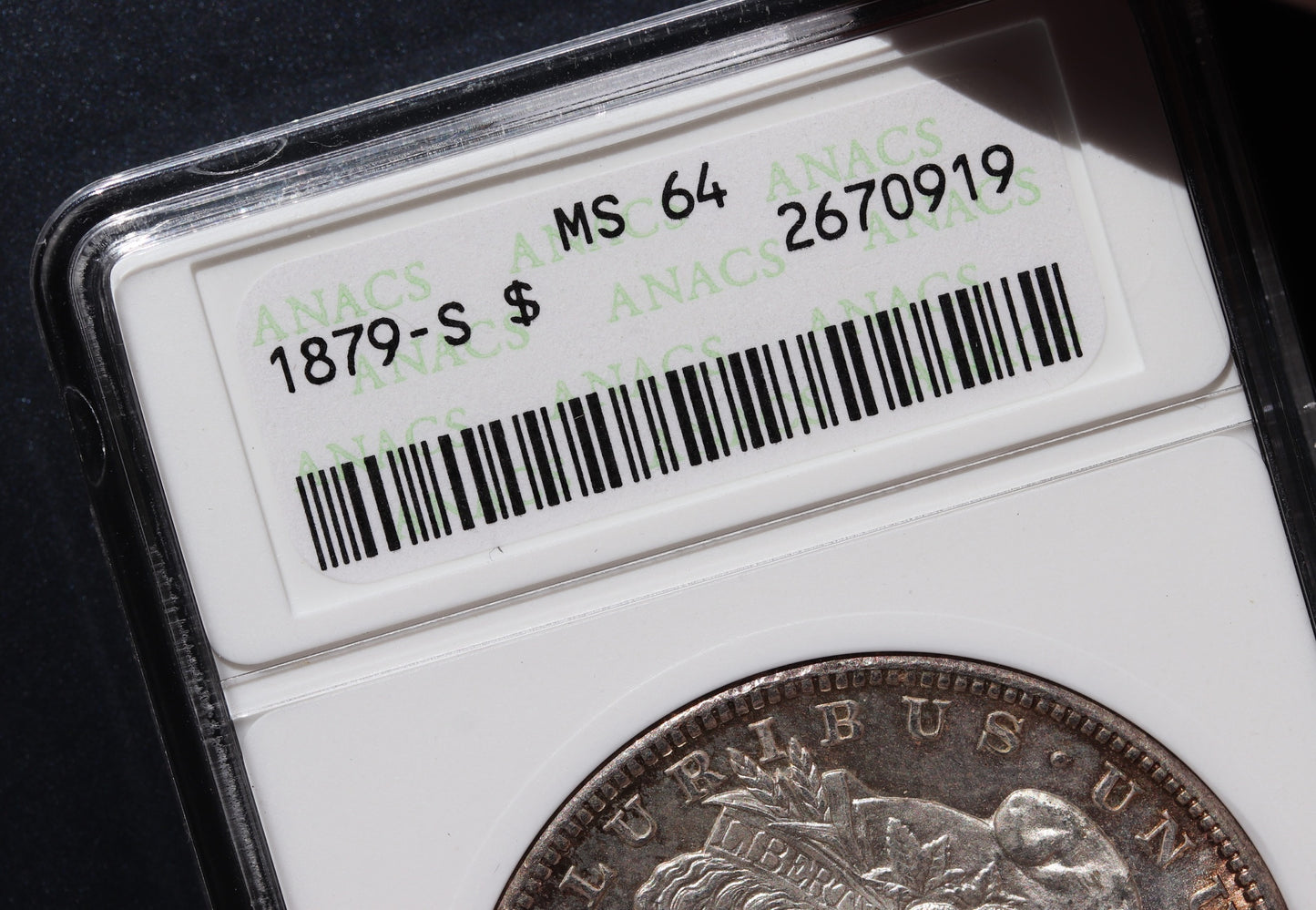 1879-S Morgan Silver Dollar – ANACS Certified MS64 – U.S. Silver Dollar  *Toner*