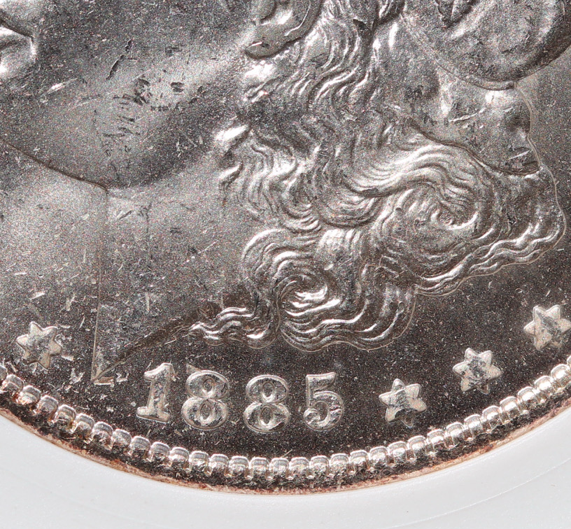 1885-O Morgan Silver Dollar – ANACS MS63 – Old Soapbox Holder, Scarce “O”