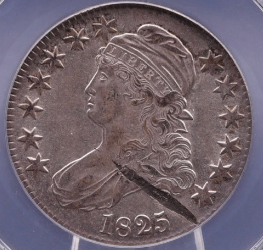 1825 Capped Bust Half Dollar Planchet Streak AU55 Details ANACS O-111 R2 50C