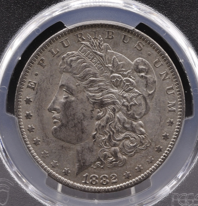1882 O/S Morgan Silver Dollar PCGS AU58 Weak Mint Error Coin