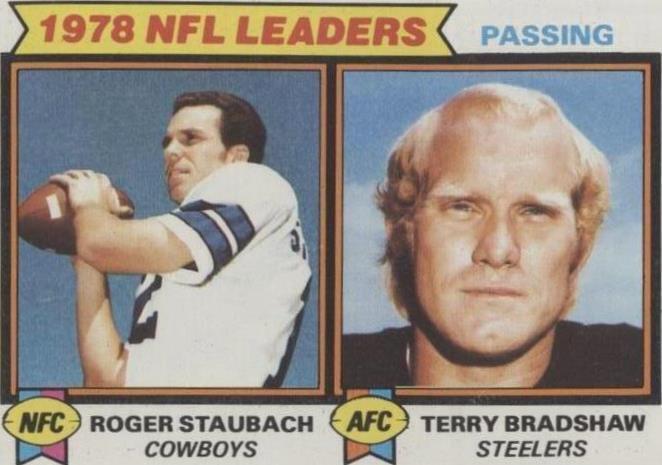 1979 Topps Passing Leaders Roger Staubach Terry Bradshaw #1 PSA 7 NM Steelers